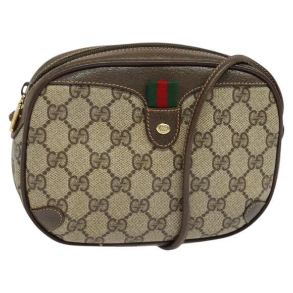 GUCCI GG Supreme Web Sherry Line Bag Pvc Beige Gold 89 02 066 - Picture 1 of 16